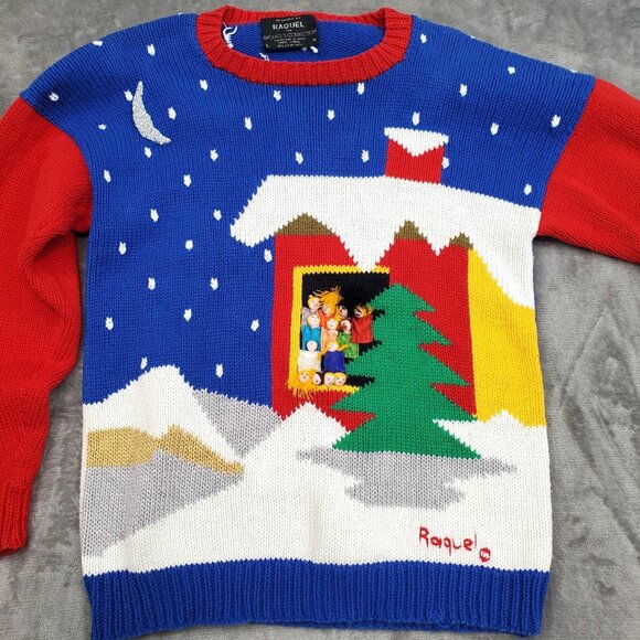 Raquel Hand Knit Sweater Peru 3D Cotton Large Wearable Art OOAK Christmas Ugly - Picture 3 of 12